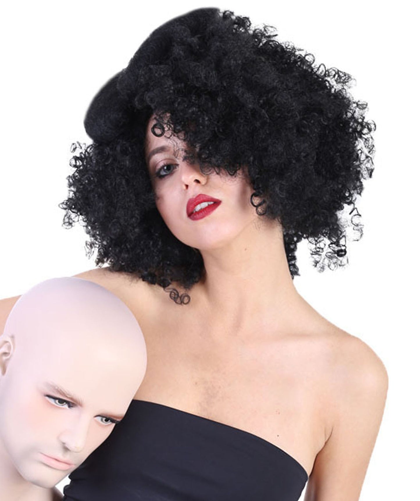 Wigs2you ハロウィン パーティー プレミアム レディース H-1248 着けやすい 快適なフィット感 ブラック アフロ スモール ボウウィッグ
