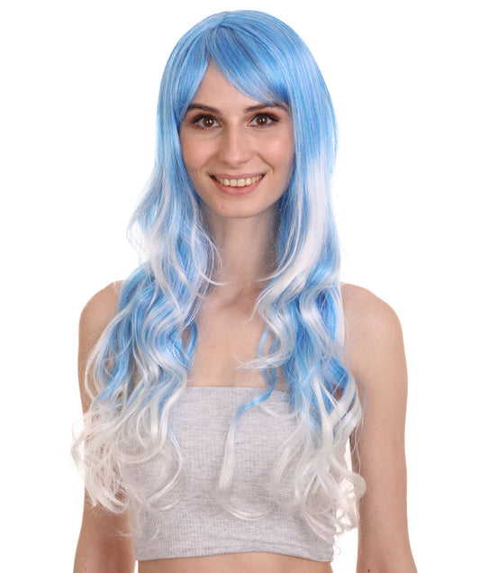 Wigs2youハロウィンパーティープレミアムレディースH-1978 美しい見た目のロングウェービーブルーとホワイトオンブレウィッグ