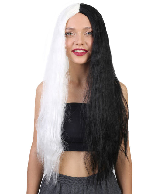 Wigs2you ハロウィンパーティープレミアムレディース H-1813 華やかに見える長いブラックとホワイトのツートーンウィッグ