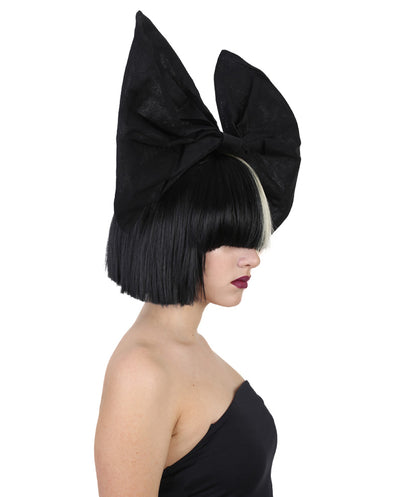Wigs2you ハロウィンパーティープレミアムレディース SIA ブラックとブロンドウィッグ 黒いリボン H-521