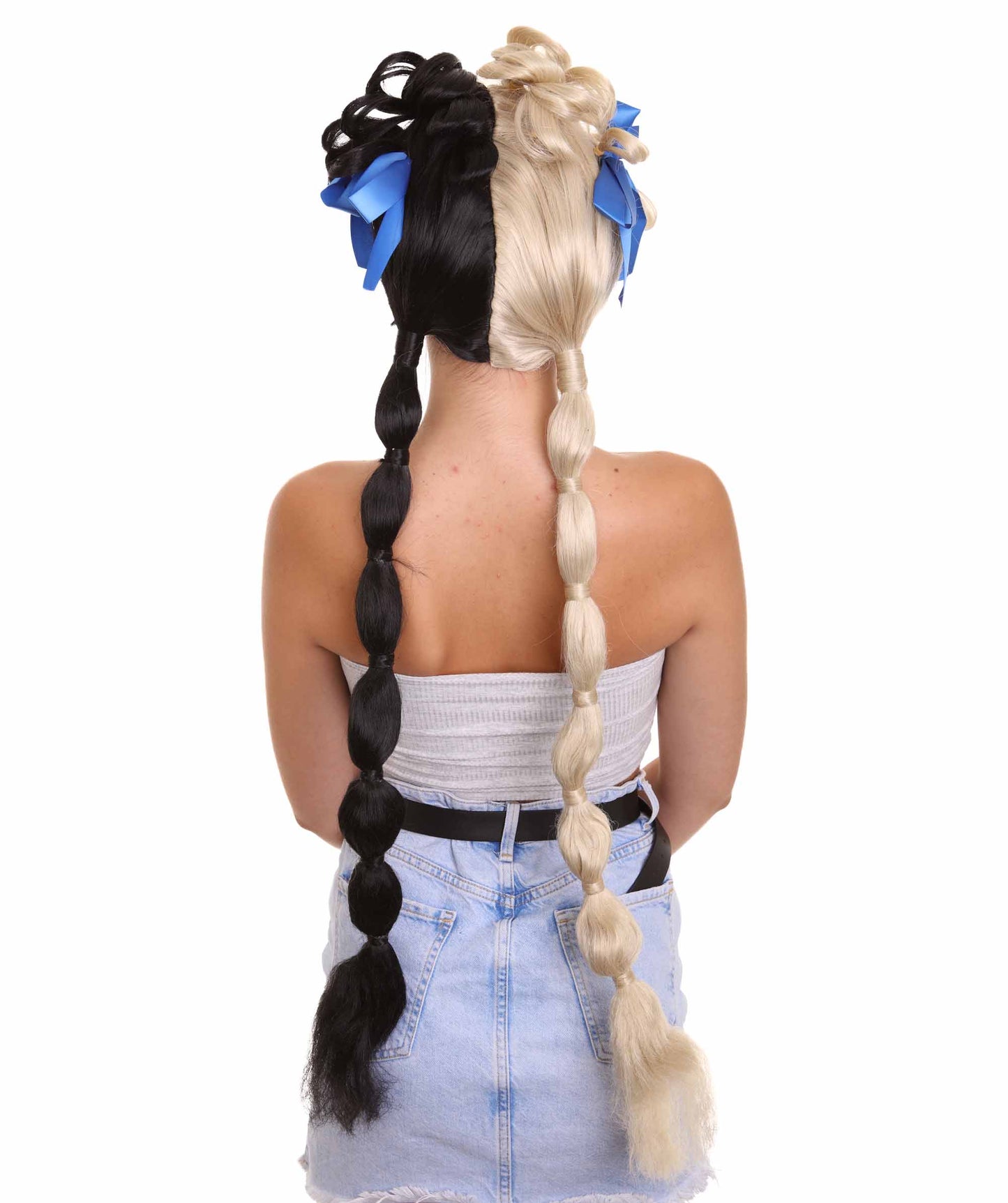 ハロウィンパーティ プレミアムレディース H-5201 ミニバンハロー ツートーンピグテールとスカイブルーリボンウィッグ