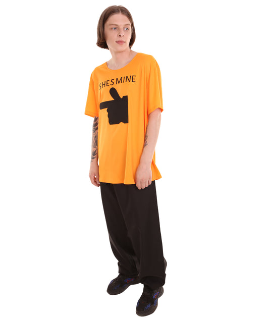 大人向け女性用 バレンタインデー オレンジ マッチング カップル "He's Mine" Tシャツ コスプレ コスチュームコレクション