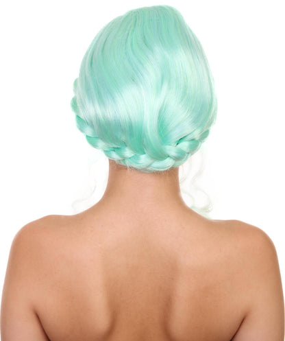 プレミアムハロウィンパーティー 女性 H-5404 ミディアムレングス ブレイデッドアップド アイコニックインフルエンサーオブソーシャルメディアウィッグ ブルー