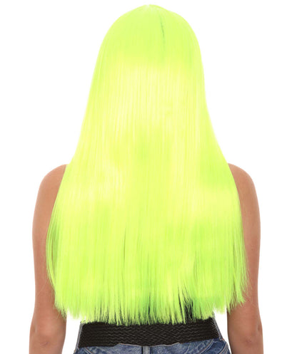 ロングボブネオングリーン女性用ウィッグ H-3364 華やかなパーティーイベント準備完了のハロウィンウィッグ プレミアム通気性のあるキャップレスキャップ