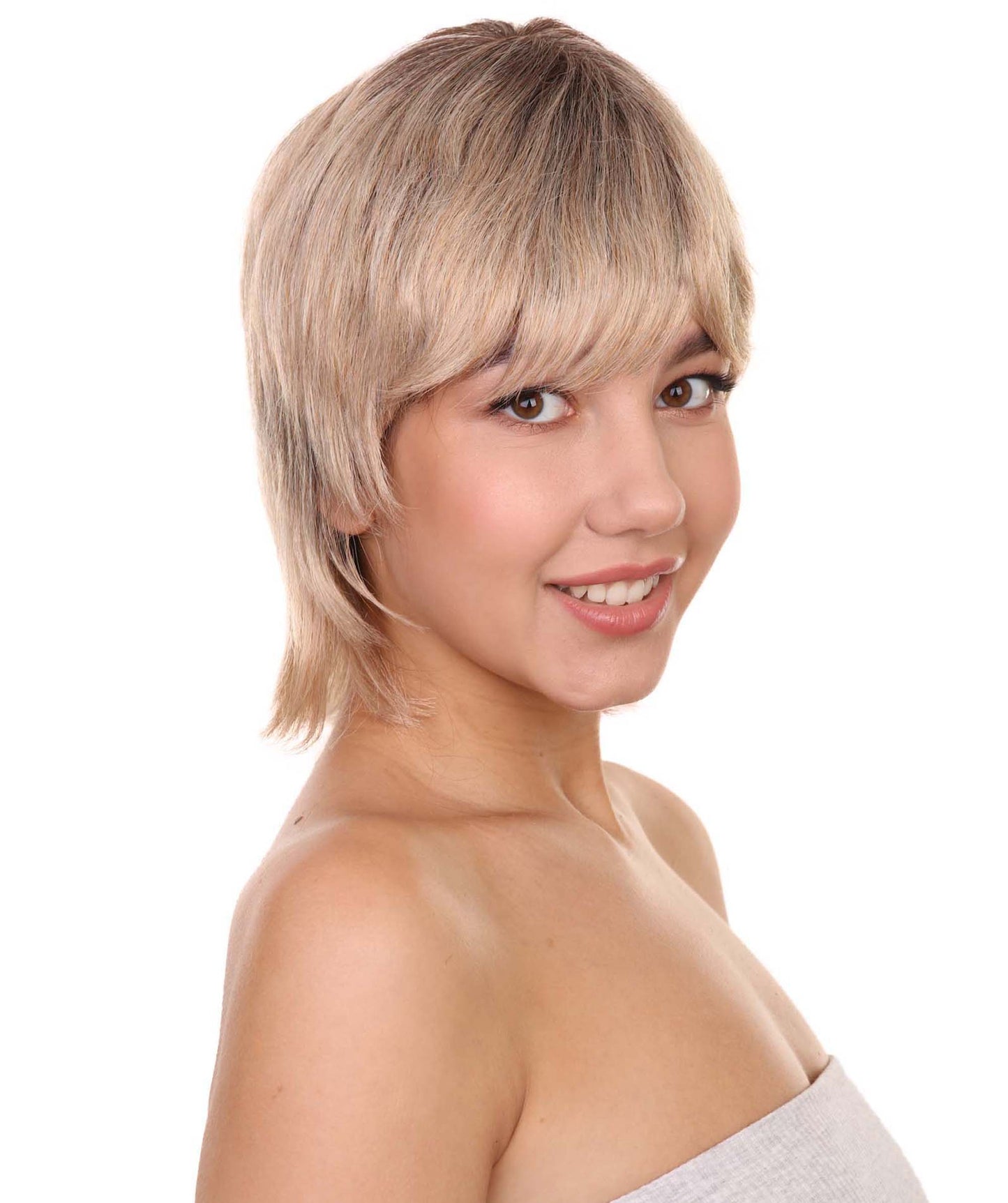 プレミアムハロウィンパーティーレディ H-5475 ミディアムレングス ブラウン セレブリティシンガーマレットウィッグ ブラウン