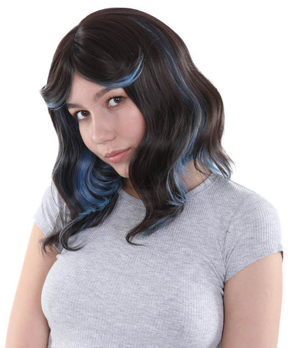 女性用ショルダーレングス ウェービーウィッグ ブラックティール H-5190 コスプレウィッグ プレミアム通気性キャップレスキャップ