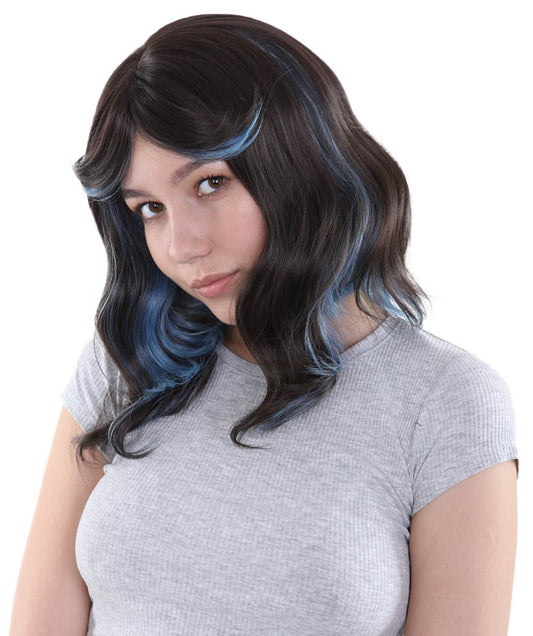 女性用ショルダーレングス ウェービーウィッグ ブラックティール H-5190 コスプレウィッグ プレミアム通気性キャップレスキャップ
