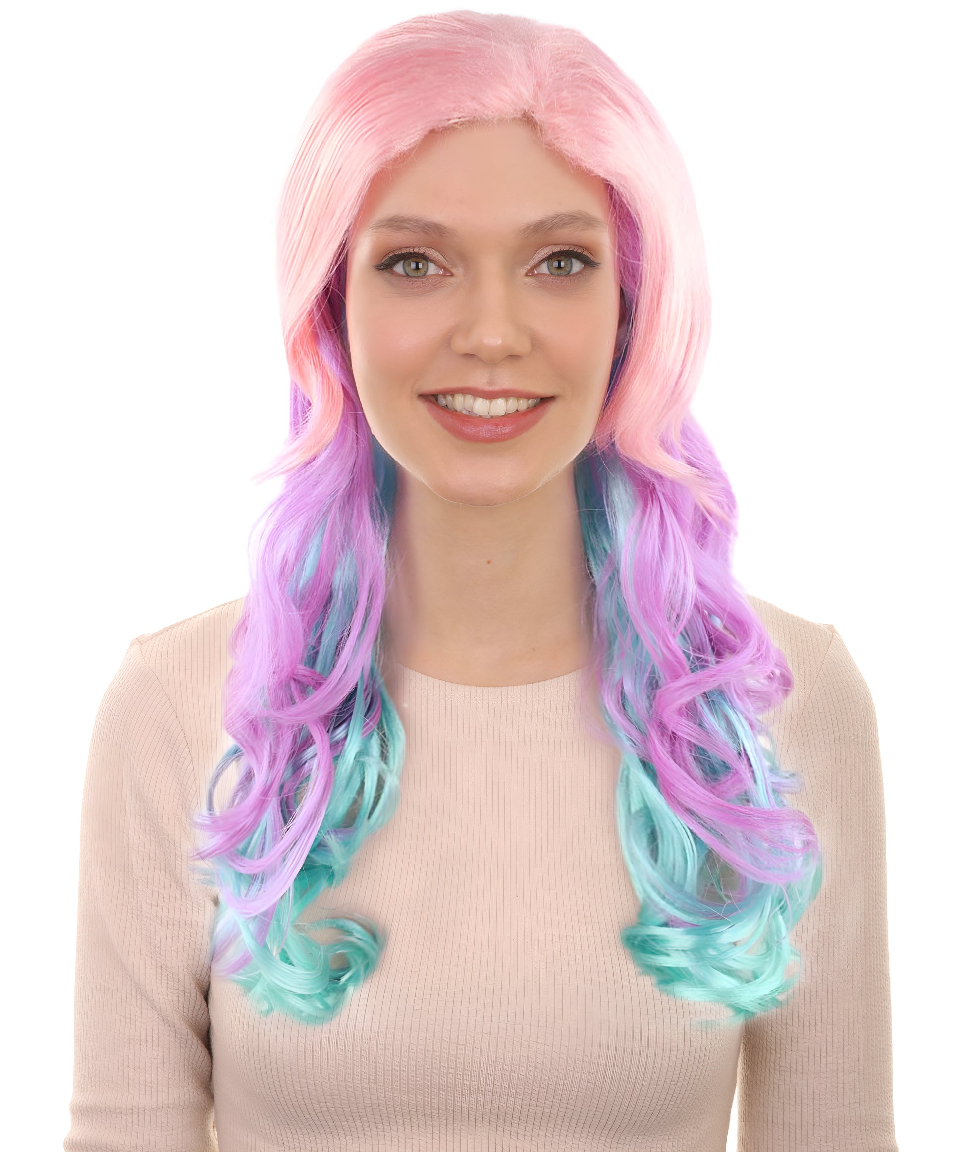 ハロウィンパーティー プレミアム 女性用 H-2658 ピンクとパープル オンブル ロング カーリー ウィッグ