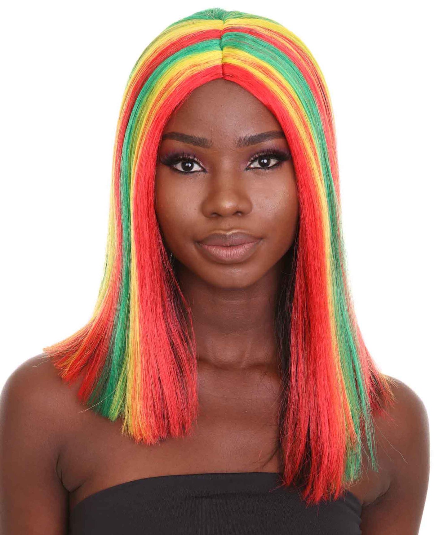 ハロウィンパーティープレミアム H-5249 女性用ショルダーレングスセレブリティガーナプライドウィッグ マルチカラー