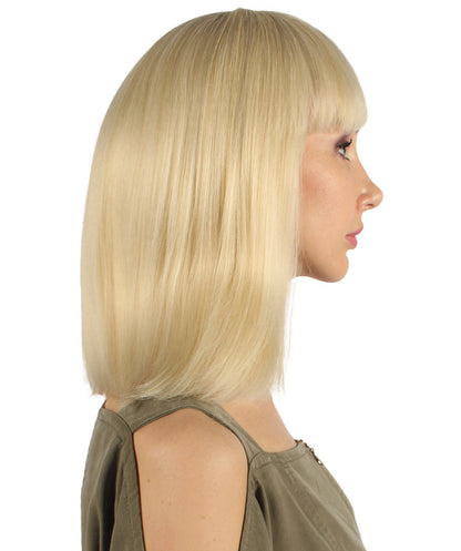ミディアムボブコスプレ女性用ウィッグ ブロンド H-3375 華やかなパーティーイベント準備完了のハロウィンウィッグ プレミアム通気性のあるキャップレスキャップ