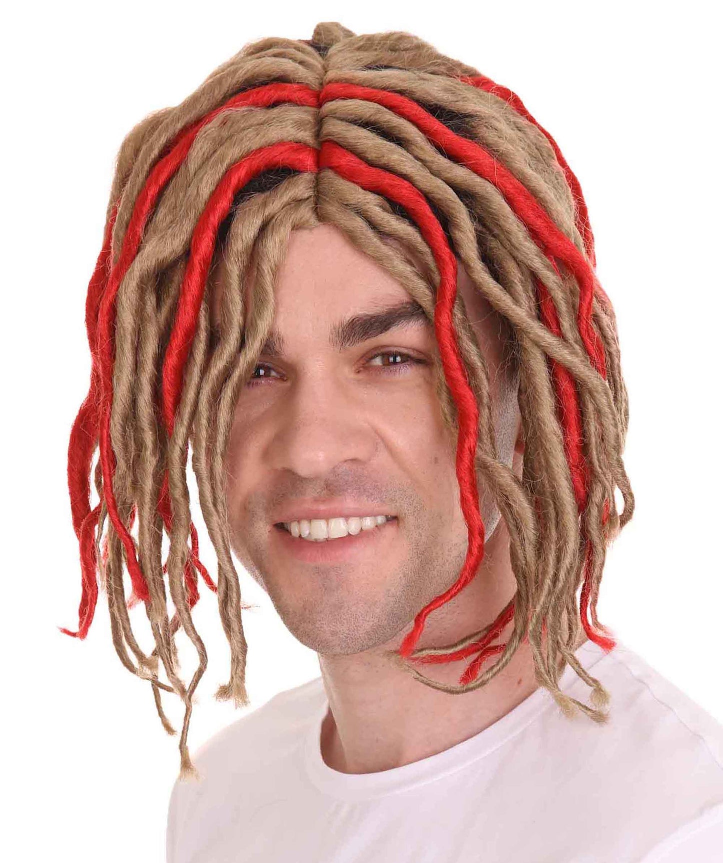男性用アメリカンラッパー H-4771 Lil Pump ショートドレッドロック レッドブロンドウィッグ プレミアム通気性キャップレスキャップ