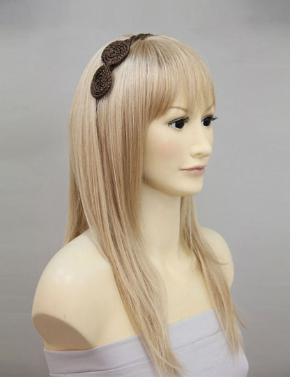 女性 W-8224B のおしゃれなアッシュブラウン 可愛いコンビネーション三つ編みヘッドバンド リボンヘアアクセサリー 合成繊維