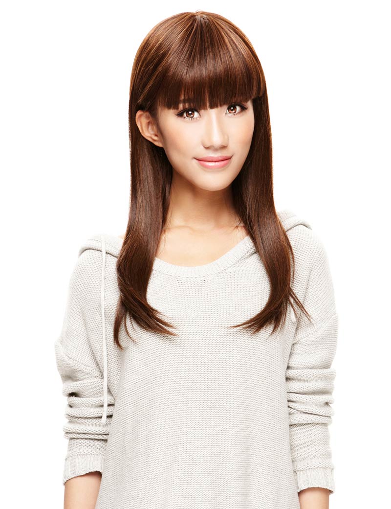 サラサラの美しい耐熱ストレートロングヘア、前髪ありの人気の定番。 ウィッグネット付き。 W-584