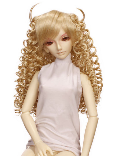 華麗なイービルスタイルのロングウェービーヘアの人形のウィッグ W-647 プラチナブロンドの滑らかなスリックバングとエッジィな仕上がり