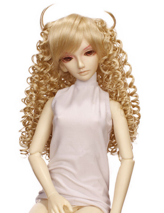 華麗なイービルスタイルのロングウェービーヘアの人形のウィッグ W-647 プラチナブロンドの滑らかなスリックバングとエッジィな仕上がり