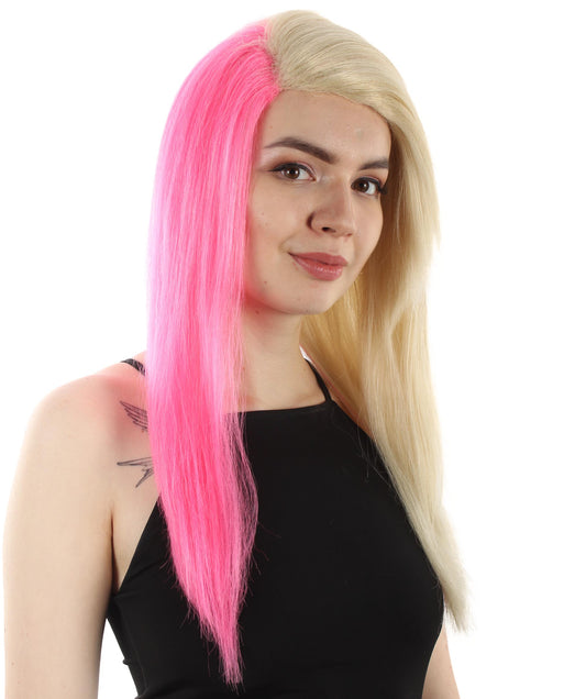 女性用ロングストレートサイドパートコスプレウィッグ ブロンドピンク H-5220_22 ファンシースタイル プレミアムハロウィンパーティーウィッグコレクション
