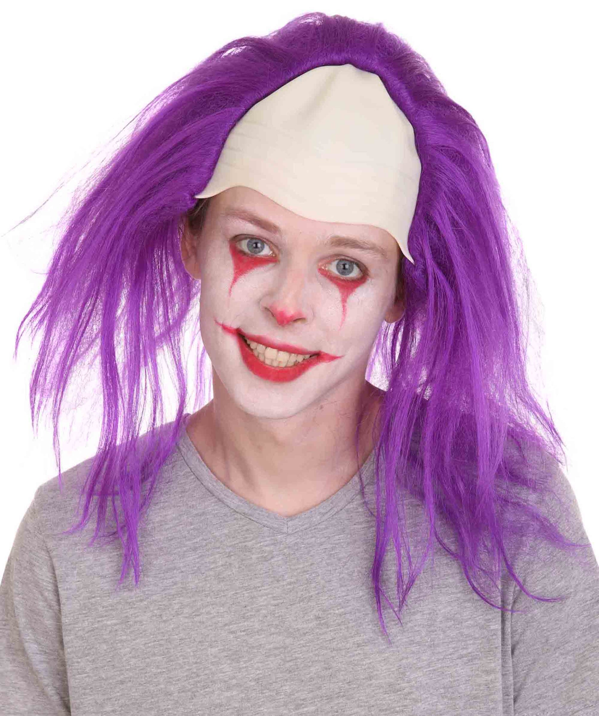大人用ハーフボールド面白い男性用パープルウィッグ H-4932 ハロウィンにぴったり 軽量難燃性合成ファイバー
