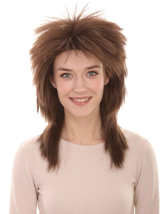Wigs2you ハロウィン パーティー プレミアム H-1332 簡単に着用でき 快適なフィット感 80 年代女性ブラウン ロッカー スタイルウィッグ