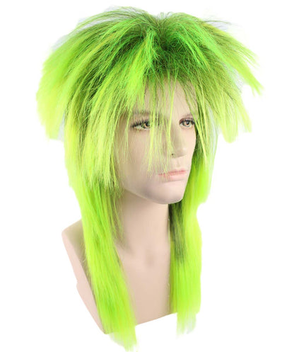 男性用 H-1542 ロングストレート ロック グリーン スタイル パーティー ウィッグ