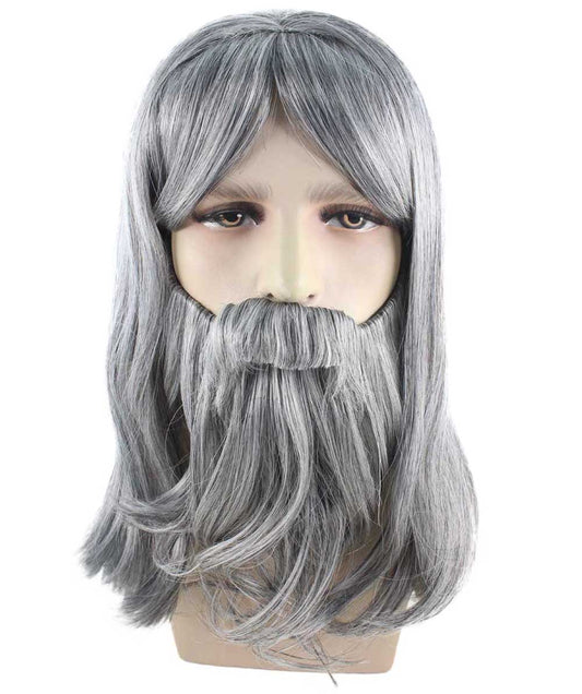 ハロウィンパーティー プレミアム 男性用 H-2197 グレー ウィッグ＆ひげセット