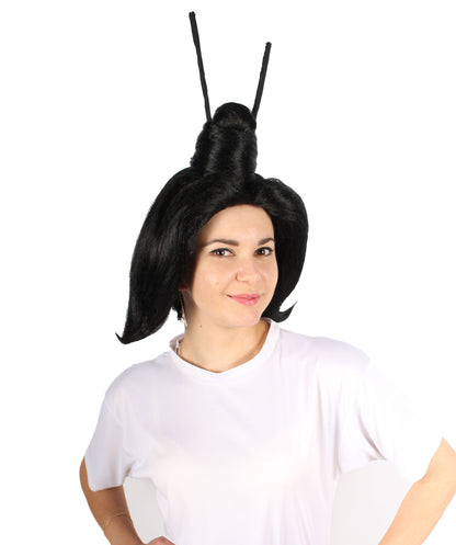 女性用H-5909 ドラッグクイーン ブラック アップド ウィッグ ハロウィンに最適 難燃性合成ファイバー