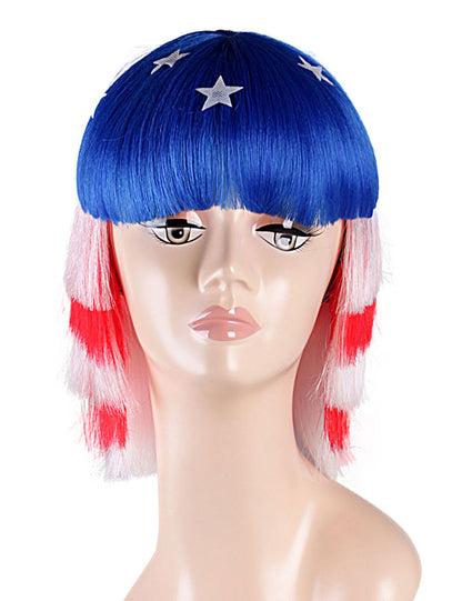 ハロウィンパーティープレミアムレディース Flag-002 ボブウィッグ マルチカラー ファンシーキャラクターファッションウィッグ ソフト合成繊維