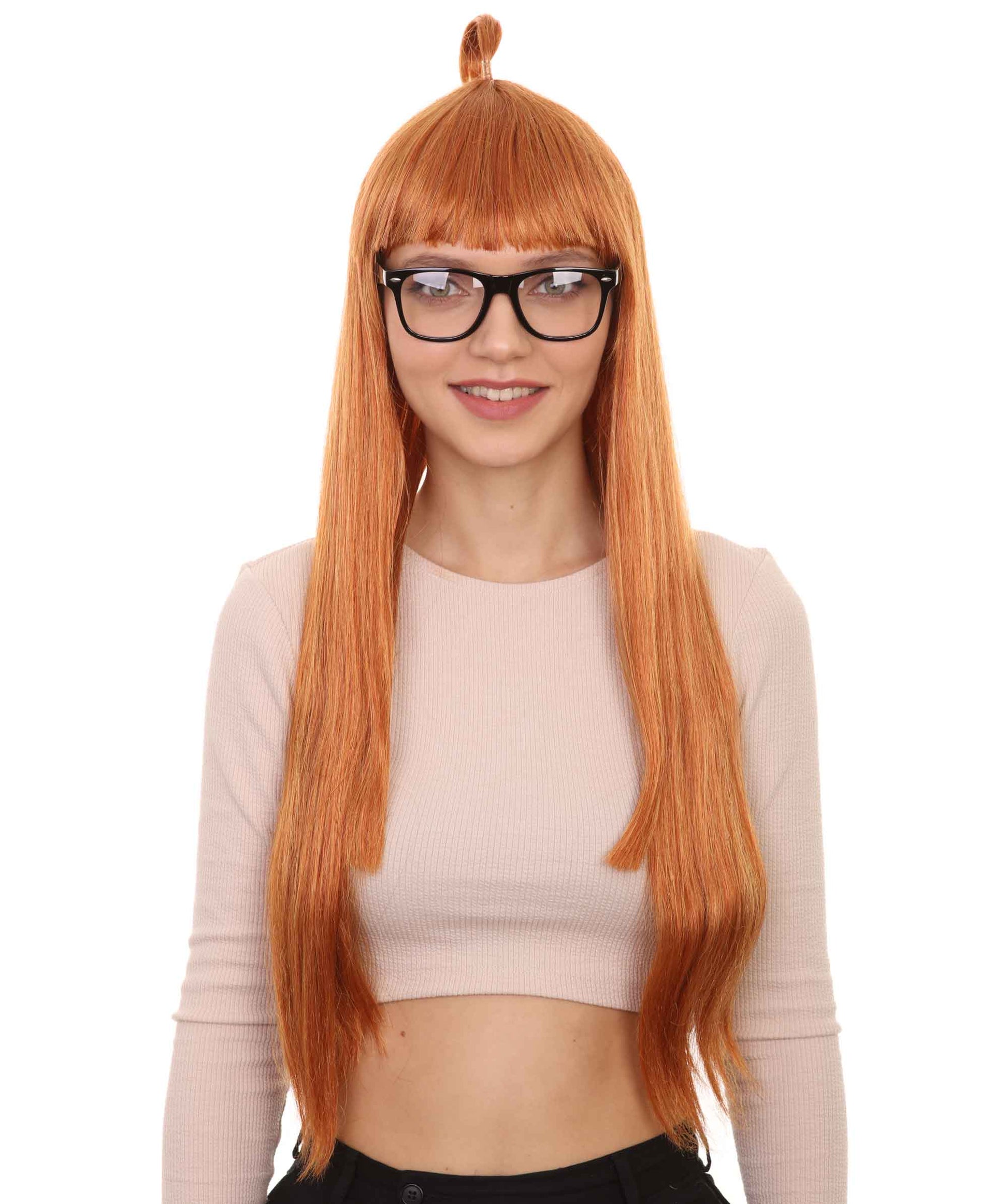 ハロウィンパーティ プレミアム レディース H-4562 佐倉双葉 ブラウンロングストレートウィッグ グラス付き ペルソナ5 ビデオゲームウィッグ