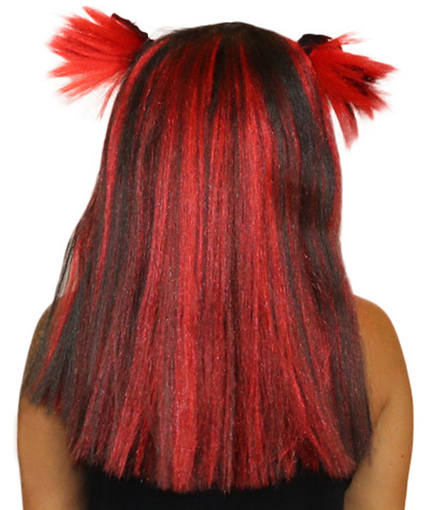 バットブラック&レッドウィッグ H-3607 ミディアムボブコスプレハロウィンウィッグ プレミアム 通気性の良い キャップレスキャップ
