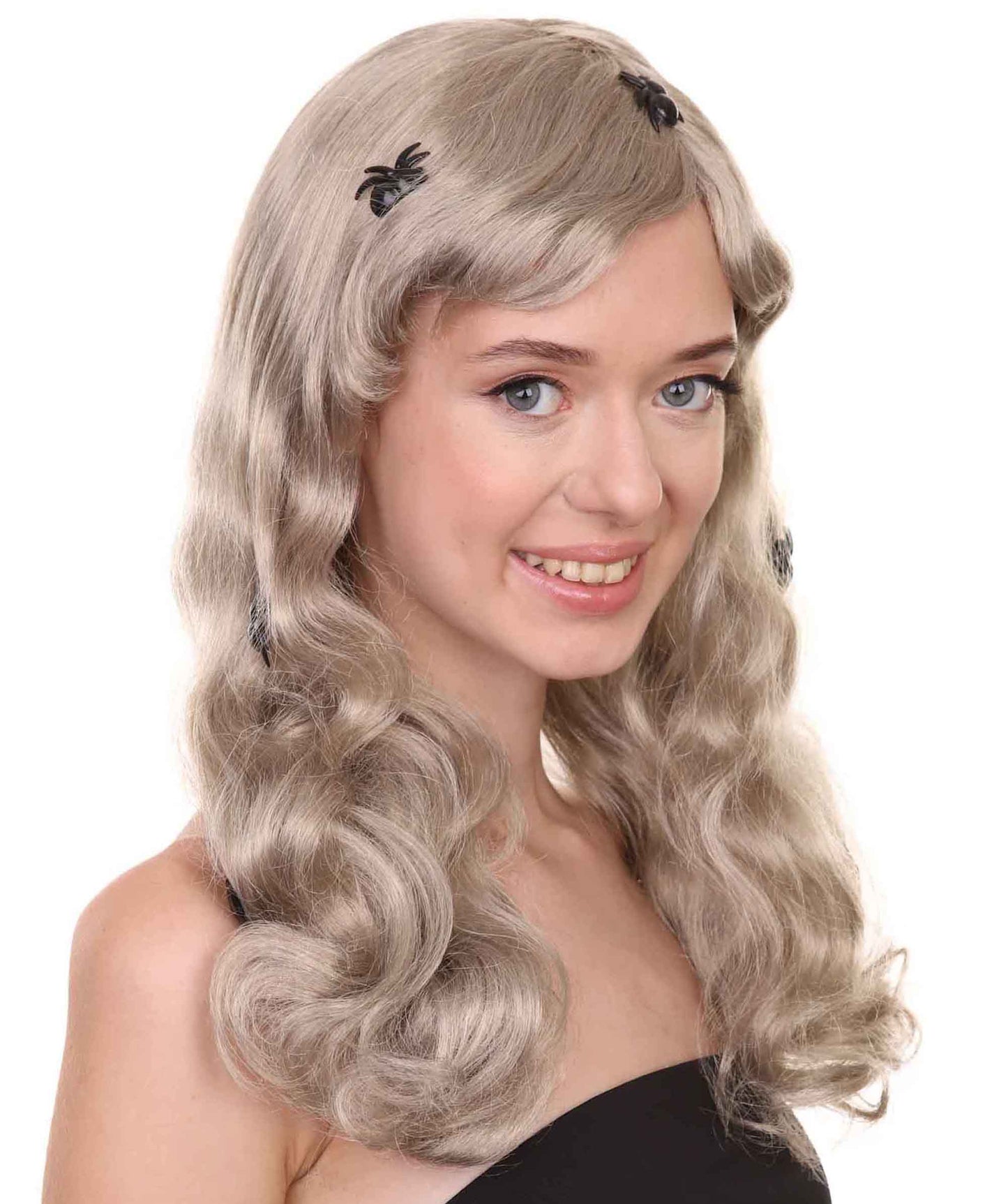 プレミアムハロウィンパーティー H-5373 女性用 ショルダーレングス ウィッチーズスパイダーウェブウィッグ グレー