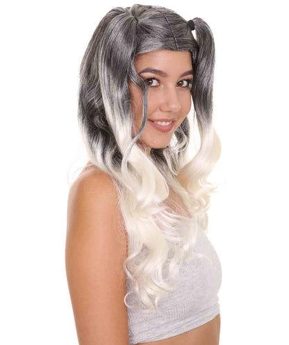Wigs2you ハロウィンパーティープレミアムレディース H-1862 華やかに見えるツートーンドリー ブラック＆ホワイトウィッグ
