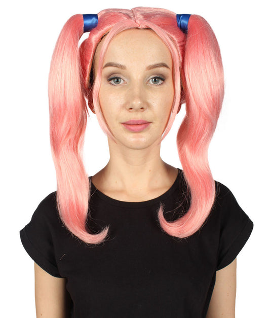 女性用ピンクアップツインテールウィッグ H-3387 パーティーハロウィンウィッグ プレミアム通気性のあるキャップレスキャップ