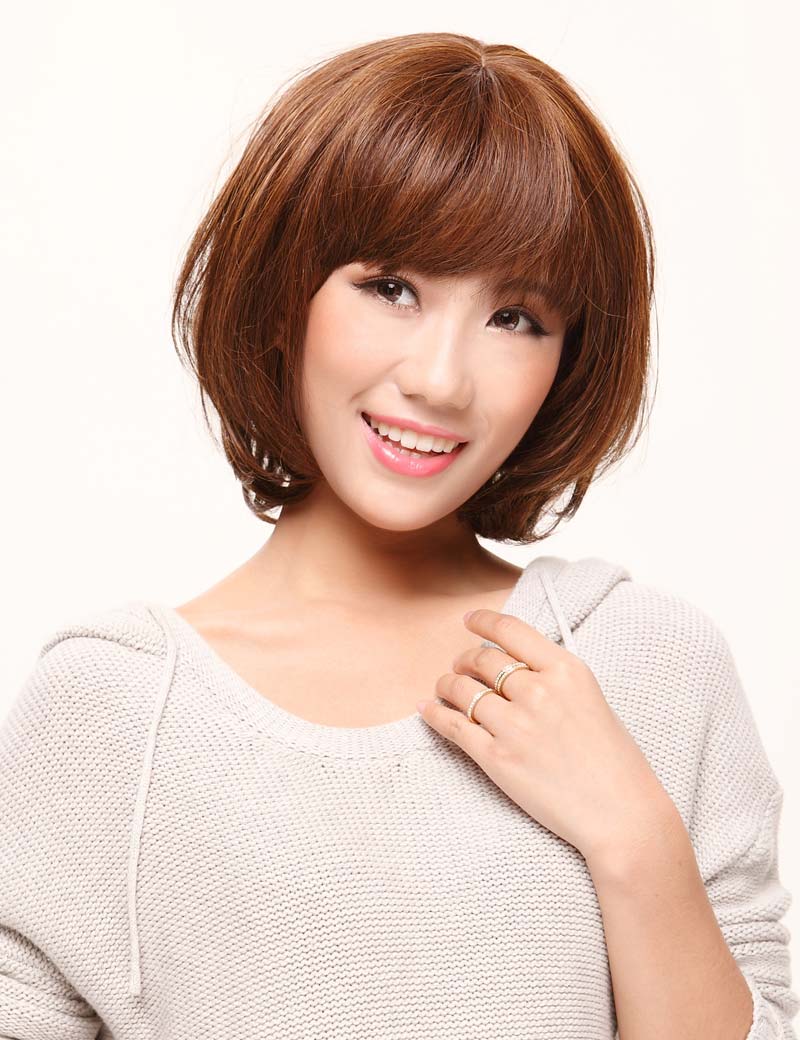 "耐熱商品★ミディアムウィッグ☆パッツンボブスタイル☆大人スイートストレート★ アレンジ自由！W-433 "