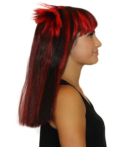 バットブラック&レッドウィッグ H-3607 ミディアムボブコスプレハロウィンウィッグ プレミアム 通気性の良い キャップレスキャップ