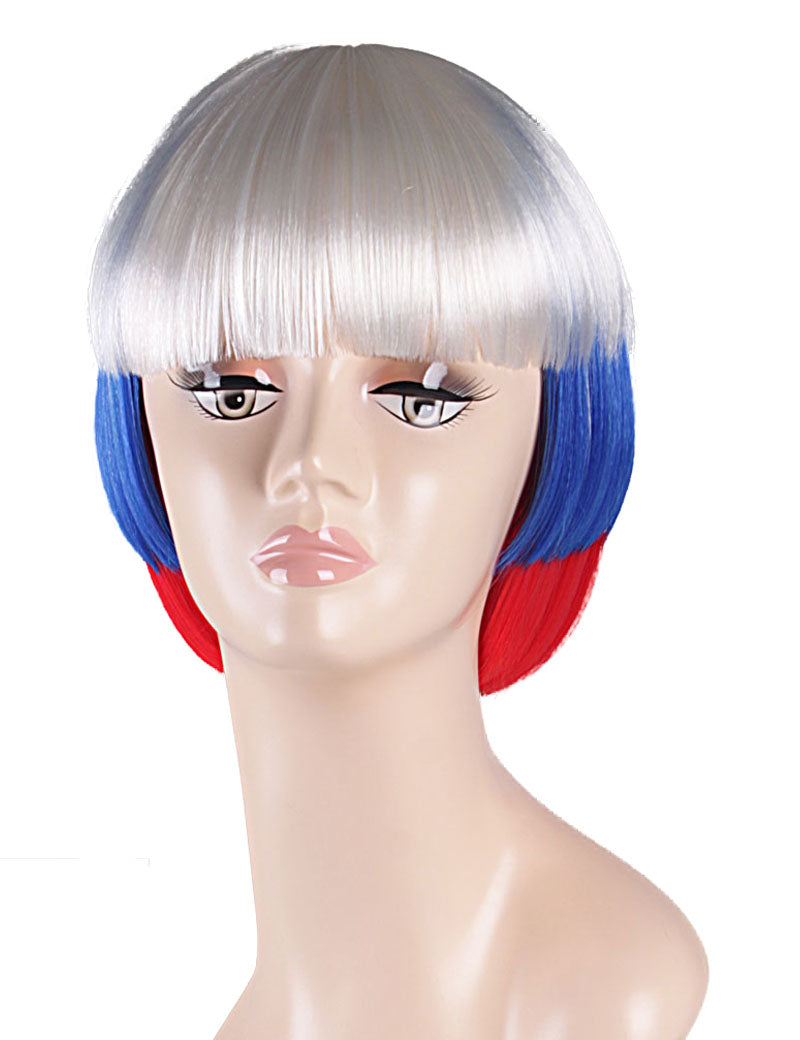 ハロウィンパーティープレミアムレディース Flag-002 ボブウィッグ マルチカラー ファンシーキャラクターファッションウィッグ ソフト合成繊維