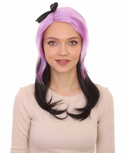 女性用 パープル ブラック チアリーダー ウィッグ H-3065 パーティー向け ファンシーコスプレ ハロウィン ウィッグ プレミアム 通気性のあるキャプレスキャップ