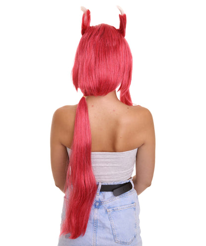 女性用リーグオブレジェンズ ピルトーバーエンフォーサーザヤコスプレウィッグ H-4643 レッドビデオゲームウィッグ プレミアム通気性キャップレスキャップ