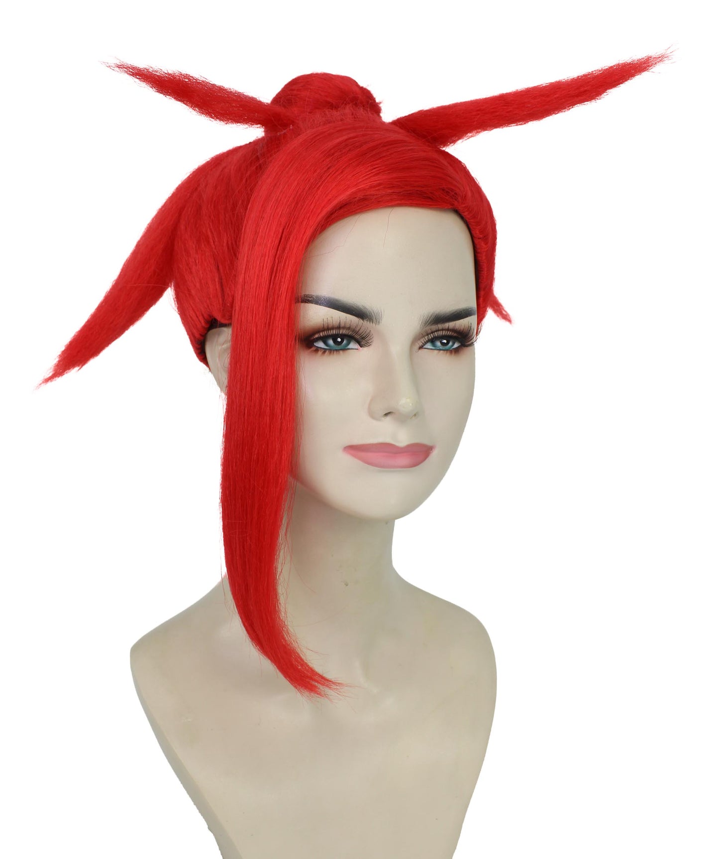 女性用H-5895 アメリカのラッパー レッド スパイキー バン ウィッグ ハロウィンに最適 難燃性合成ファイバー