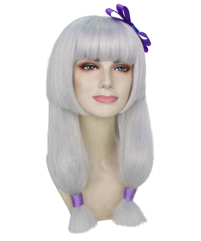 プレミアムレディースH-5926 ホワイトロングアニメコスプレウィッグ ハロウィンに最適 難燃性合成繊維