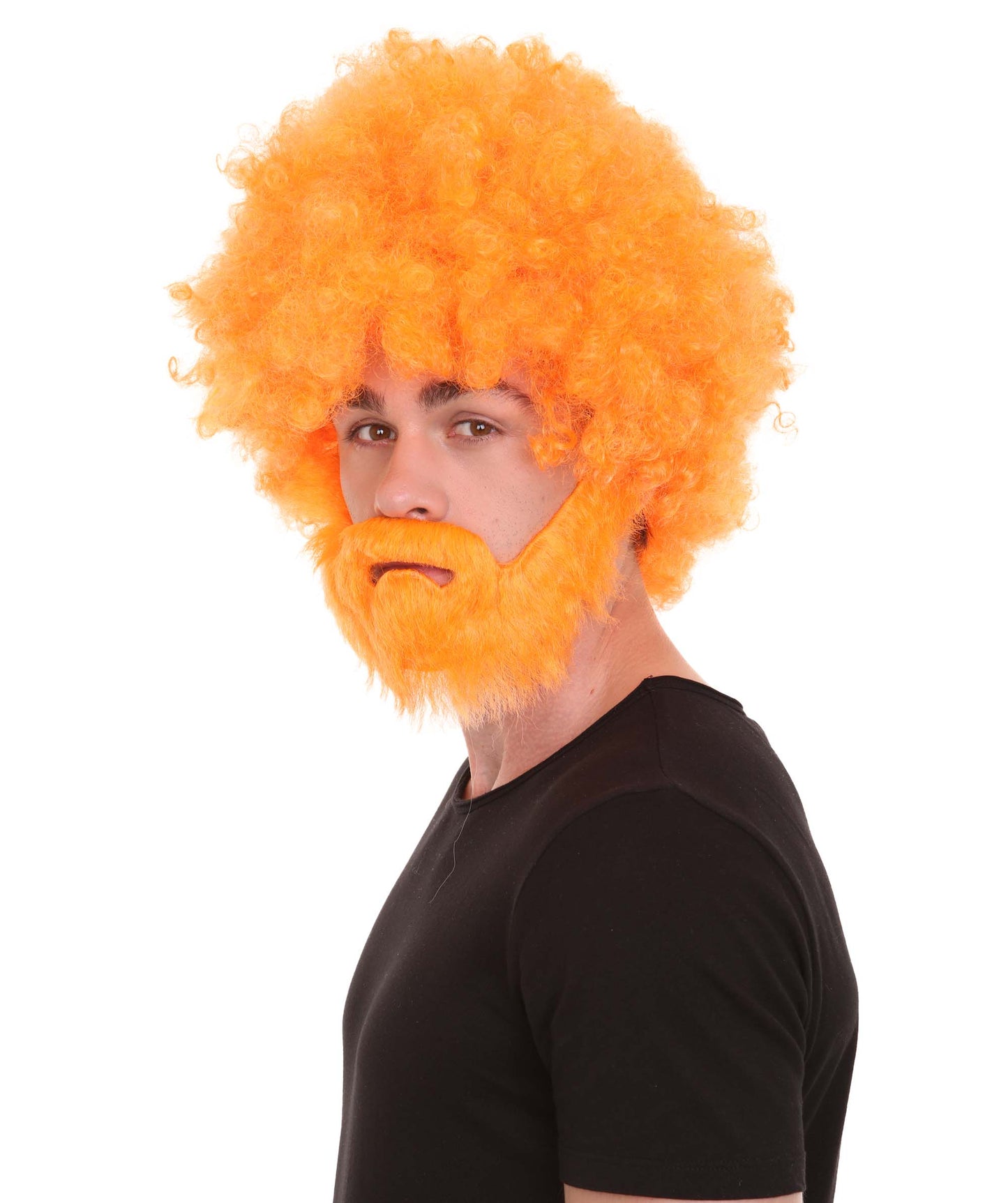大人 男女兼用 80年代 画家風 アフロウィッグ 顎髭と口髭セット オレンジ H-5126 シンプルでクラシックなセレブコスチューム プレミアムハロウィンウィッグ