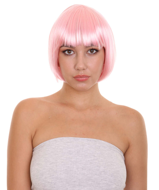 ショートボブソフトピンク女性用ウィッグコレクション H-3283 パーティー準備完了の華やかなコスプレハロウィンウィッグ プレミアム通気性のあるキャップレスキャップ