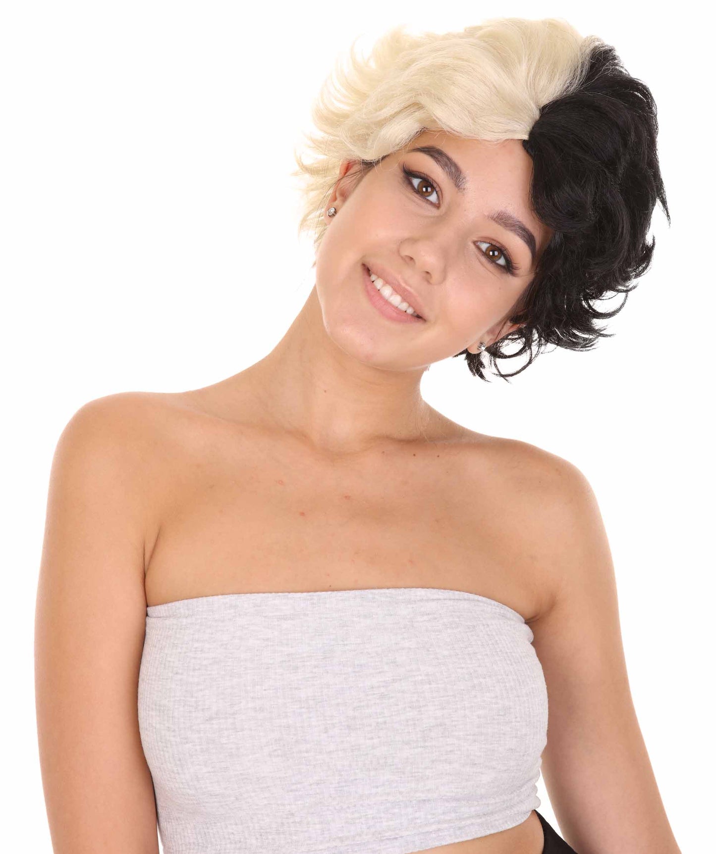 ハロウィンパーティ プレミアムレディース H-5110 ショート ツートーン ブラック＆ホワイト ピクシー ハートバング付き