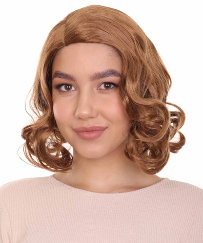 マッド・ベティ・ドレイパー H-3610 ミディアムブラウン ファンシーウィッグ 高品質通気性キャップレスキャップ付き、難燃性合成繊維使用、ハロウィンに最適なウィッグ