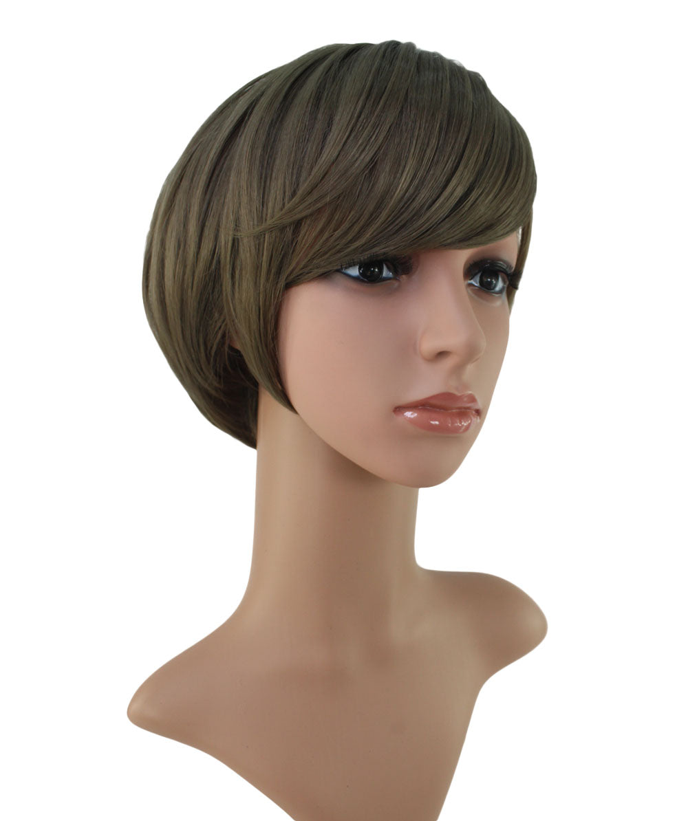 耐熱商品。束間の有る毛流れがおしゃれ、カジュアルになり過ぎない女っぽいショートスタイルです。 ウィッグネット付きW-1009