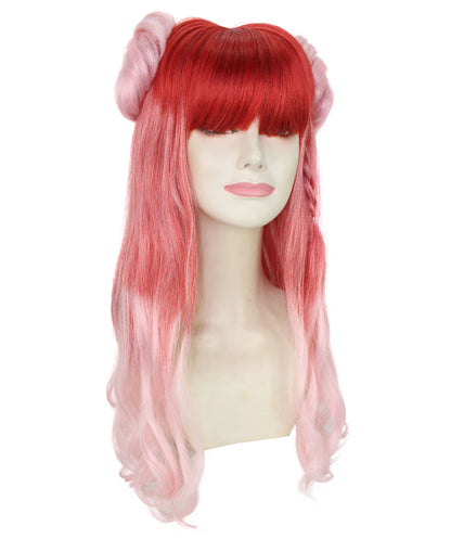女性用 H-6000 レッドオンブル ロングカーリー コスプレウィッグ ハロウィンやコスプレイベントに最適 難燃性合成繊維