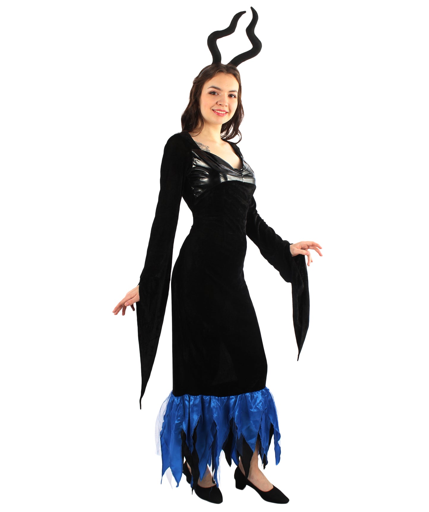 女性 JCP-225 レディ マレフィセント コスチューム ブラックとブルー ハロウィン コスチューム