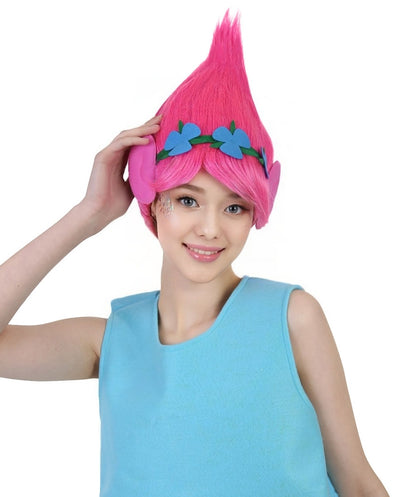 コスプレウィッグ Poppy Trolls イヤー付き H-3570 ピンク コスプレハロウィンウィッグ プレミアム 通気性の良い キャップレスキャップ