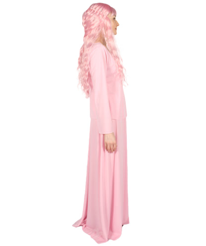 女性用 JCP-066_7 のシンプルなピンクのドレス ハンドメイドコスプレ衣装とバッグ ボンネット付き