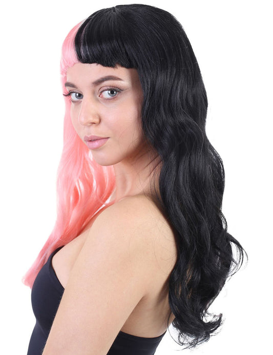 Wigs2you ハロウィンパーティープレミアムレディース H-1471 美しいルックを手に入れよう！独占！コスプレウィッグ メラニー 長いウェービーハーフピンクとブラックスタイル