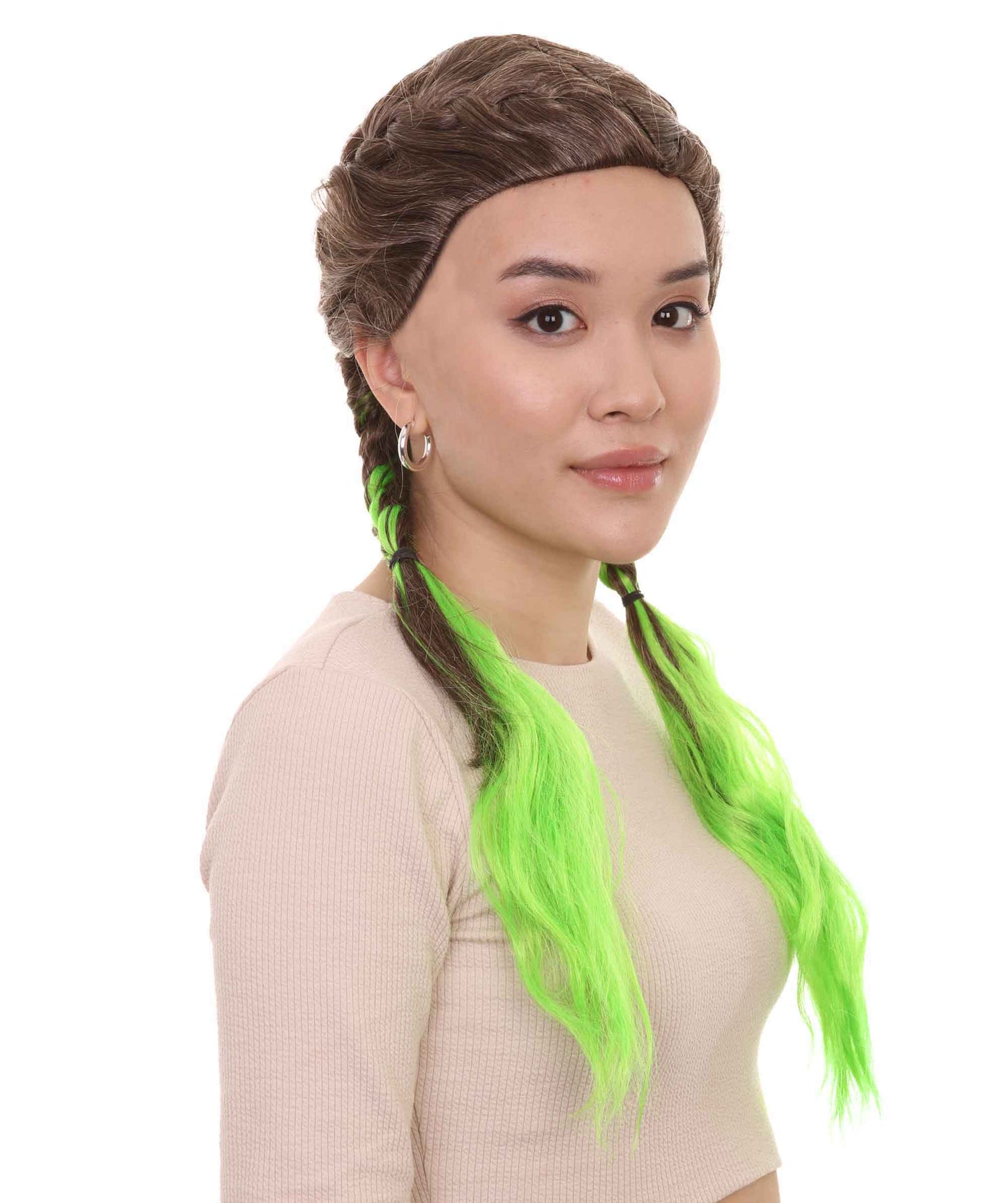 Wigs2you ハロウィンパーティープレミアムレディース H-1859 着け心地が良い とても快適 ブラウン&グリーン三つ編みウィッグ