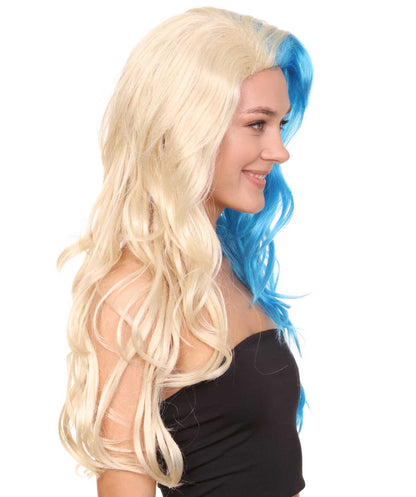 ハーフブロンド&ハーフブルーウィッグ H-3601 ファンシーパーティーイベント用ハロウィンウィッグ プレミアム 通気性の良い キャップレスキャップ